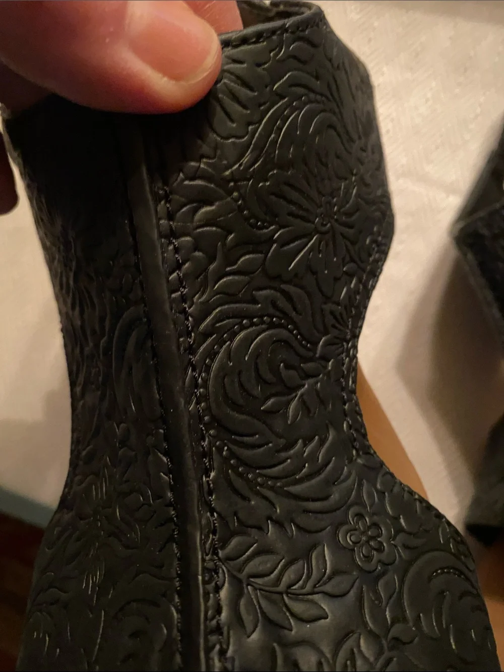 Very G Black Embossed Open-Toe Wedge Sandals